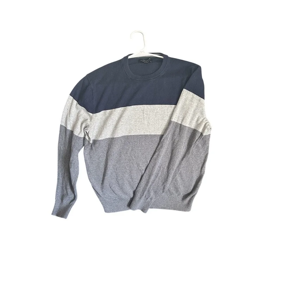 Minimalist Colorblock‎ Crewneck Sweater Men's Medium Navy Grey Dark Academia